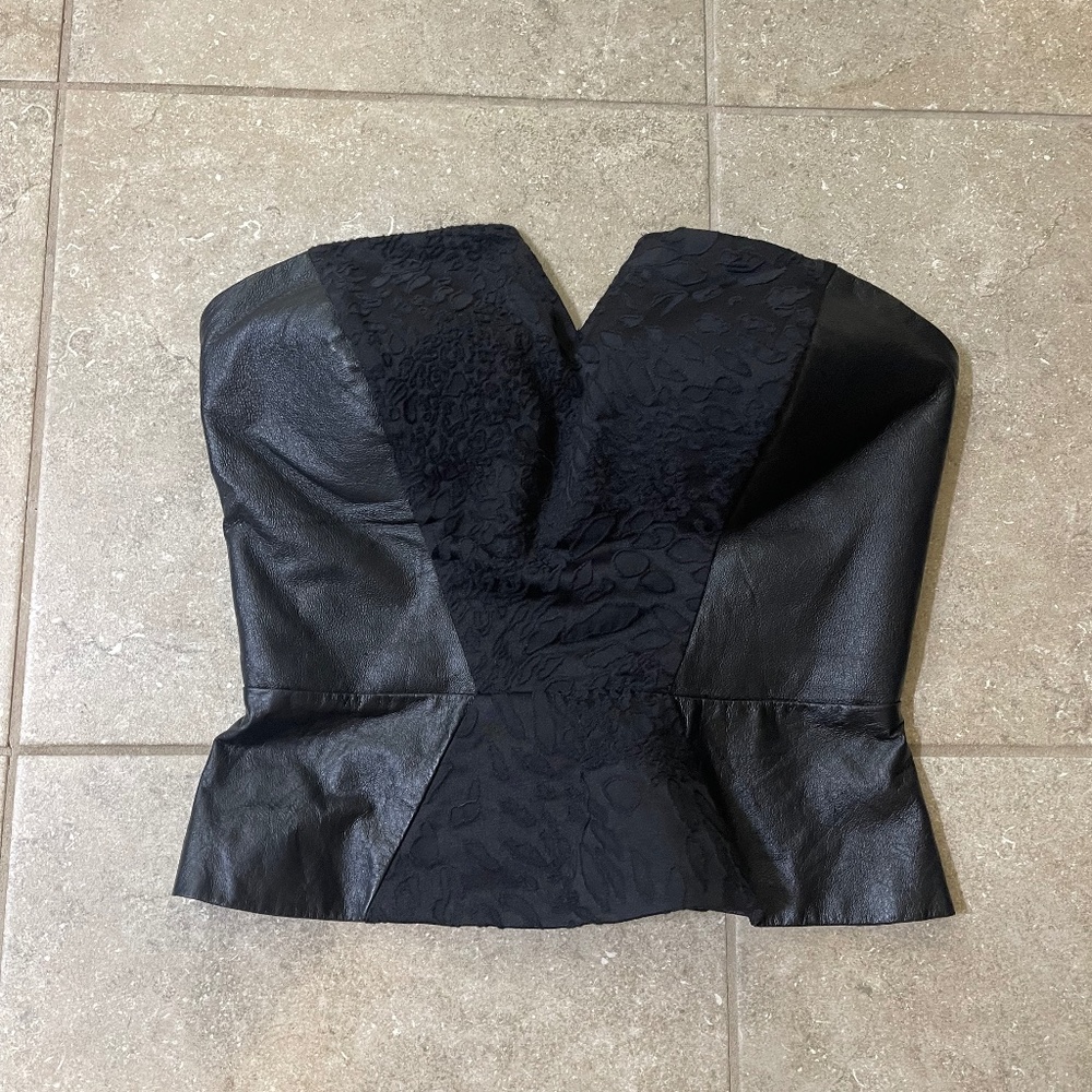 Bebe Black Leather Animal Print Bustier Cami Top